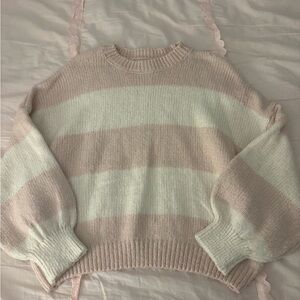 Pink Rose Soft Striped Sweater in Cream and Pink